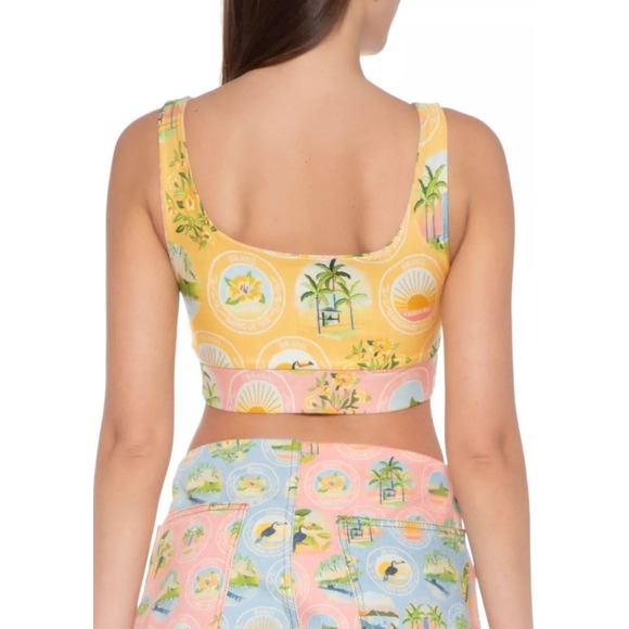 S NWT Farm Rio Reversible Double Colorido Swim top blue yellow pink postcard P - Picture 2 of 14